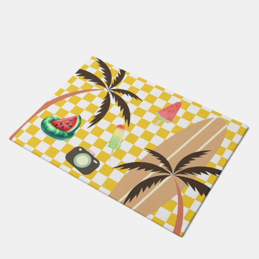 Palmbomen Surfboard Geruit Zomer Deurmat (Schuin)