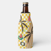 Palmbomen Surfboard Geruit Zomer Flesjeskoeler (Fles Voorkant)