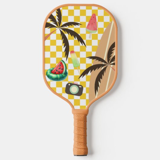 Palmbomen Surfboard Geruit Zomer Pickleball Paddle (Voorkant)