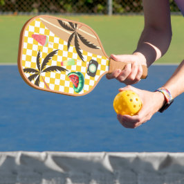 Palmbomen Surfboard Geruit Zomer Pickleball Paddle