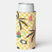 Palmbomen Surfboard Geruit Zomer Seltzer Blikjeskoeler (Seltzer Voorkant)