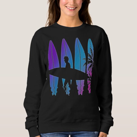 Palmbomen Surfer Synthwave surfboard Trui (Voorkant)