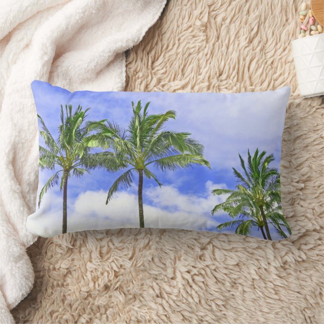 "PALMBOMEN TEGEN BLAUWE LUCHT & WITTE WOLKEN" KUSSEN (Deken)