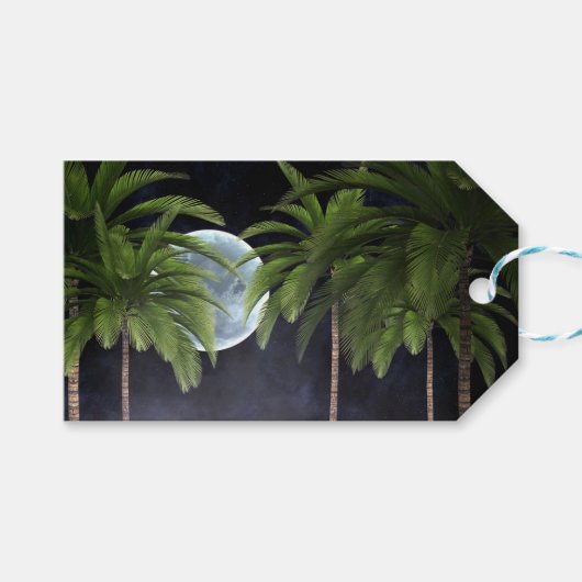 palmbomen tegen de maan cadeaulabel (Voorkant (Horizontaal))