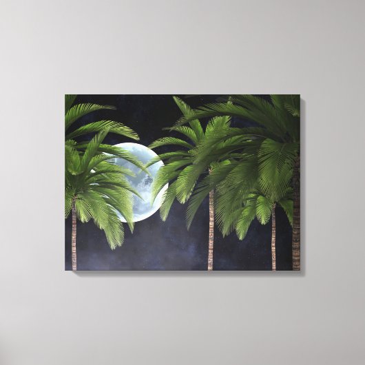 palmbomen tegen de maan canvas afdruk (Voorkant)
