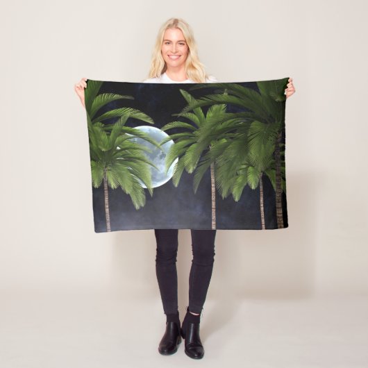 palmbomen tegen de maan fleece deken (In situ)