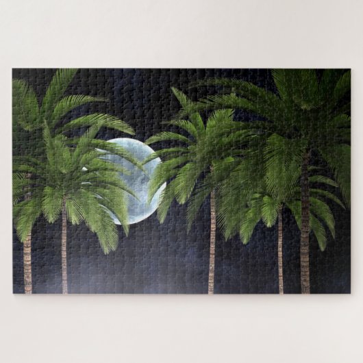 palmbomen tegen de maan legpuzzel (Horizontaal)