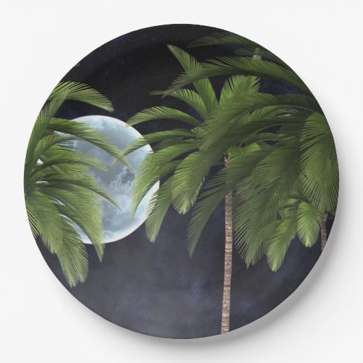 palmbomen tegen de maan papieren bordje (Voorkant)