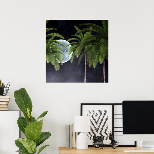 palmbomen tegen de maan poster (Thuiskantoor)