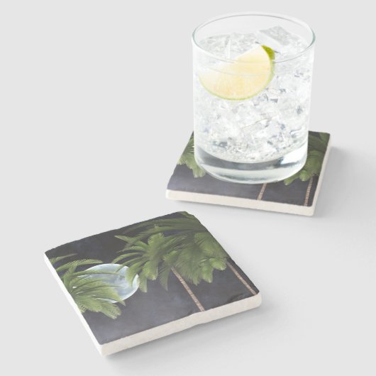 palmbomen tegen de maan stenen onderzetter (Zijkant)