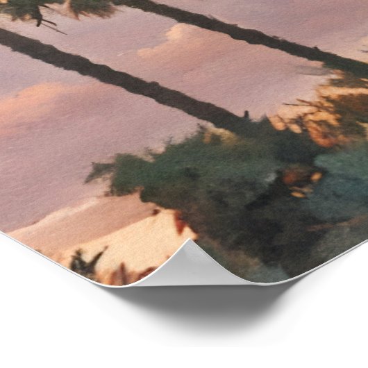 Palmbomen Tropical Sunset Waterverf Art Poster (Hoek)