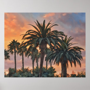 Palmbomen Tropical Sunset Waterverf Art Poster