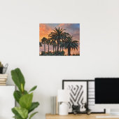 Palmbomen Tropical Sunset Waterverf Art Poster (Thuiskantoor)
