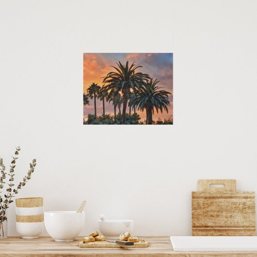 Palmbomen Tropical Sunset Waterverf Art Poster (Keuken)