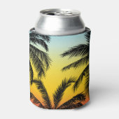 Palmbomen, tropische grunge zonnekaart. blikjeskoeler (Blikje Voorkant)