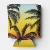 Palmbomen, tropische grunge zonnekaart. blikjeskoeler (Achterkant)