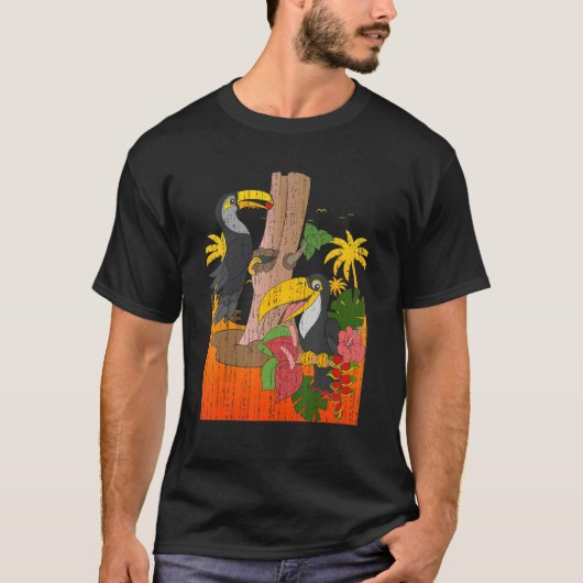 Palmbomen Tropische Vogel Dier Exotische Bloemen S T-shirt (Voorkant)