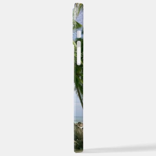 Palmbomen, uw foto, noem blauw script iPhone hoesje (Linkerkant)