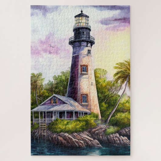 Palmbomen van het tropische regeneiland Lighthouse Legpuzzel (Verticaal)