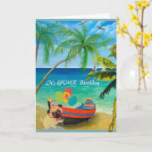 Palmbomen, water, strand voor je verjaardag kaart (Gele Bloem)