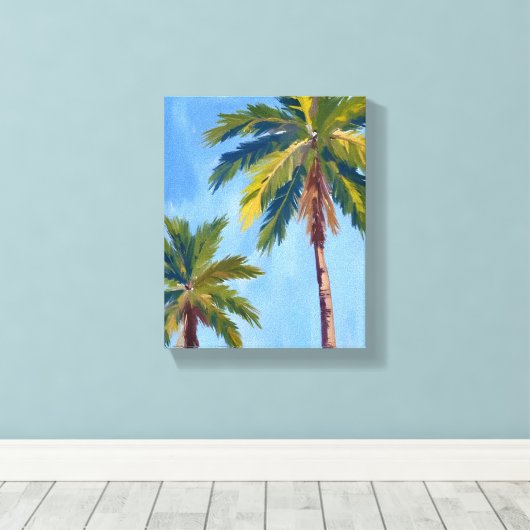 Palmbomen Waterverf Kustoceaan Canvas Afdruk (Insitu (Houten vloer))