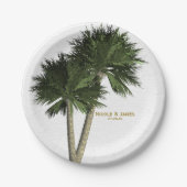 Palmbomen Wit & Goud Elegante bruiloft Borden Papieren Bordje (Voorkant)