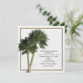 Palmbomen Wit & Goud Elegante Huwelijksuitnodiging Kaart (Staand voorkant)