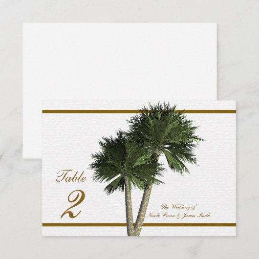 Palmbomen Wit & Goud Elegante Tafel Kaart (Voorkant / Achterkant)