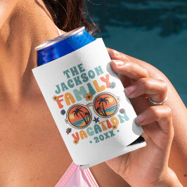 Palmbomen zonnebril retro familie vakantie groovy blikjeskoeler