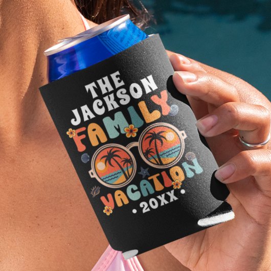 Palmbomen zonnebril retro familie vakantie groovy blikjeskoeler