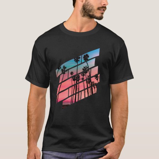 Palmbomen Zonneet in diagonale lijnen Retrodesign T-shirt (Voorkant)