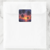 Palmbomen zonsondergang op Fiji Vierkante Sticker (Tas)