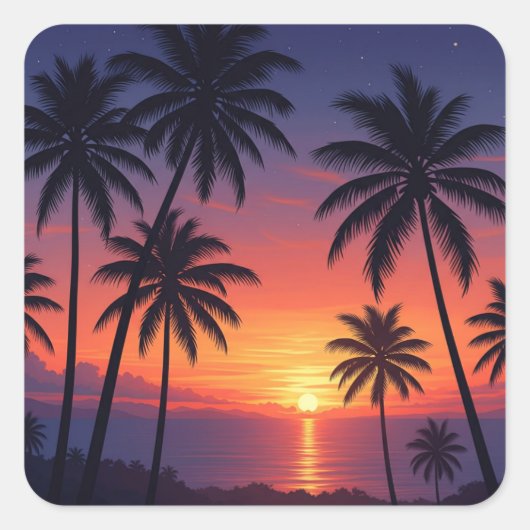 Palmbomen zonsondergang op Fiji Vierkante Sticker (Voorkant)