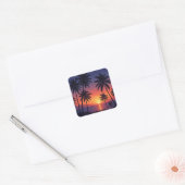 Palmbomen zonsondergang op Fiji Vierkante Sticker (Envelop)