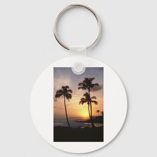 Palmbomen, zonsondergang, strand, Hawaii Sleutelhanger (Voorkant)