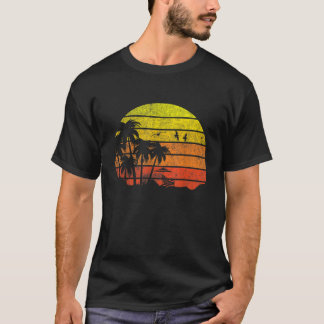 Palmbomen Zonsondergang Zomervakantie Retro Vintag T-shirt