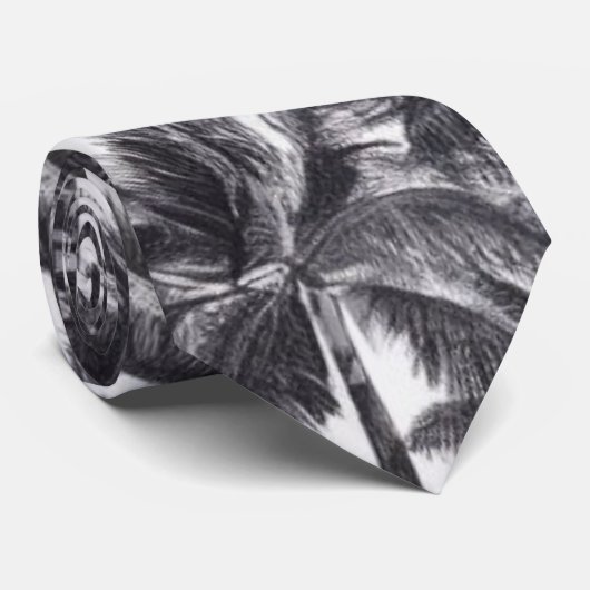 Palmbomen Zwart en Wit Stropdas (Opgerold)
