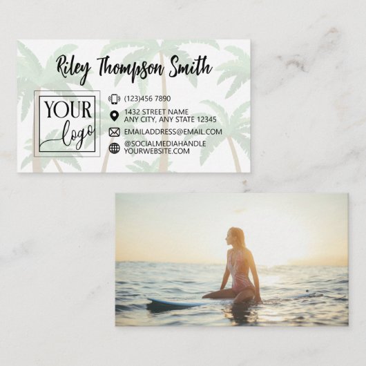 Palmboom achtergrond Voeg Logo en foto toe Visitekaartje (Voorkant / Achterkant)
