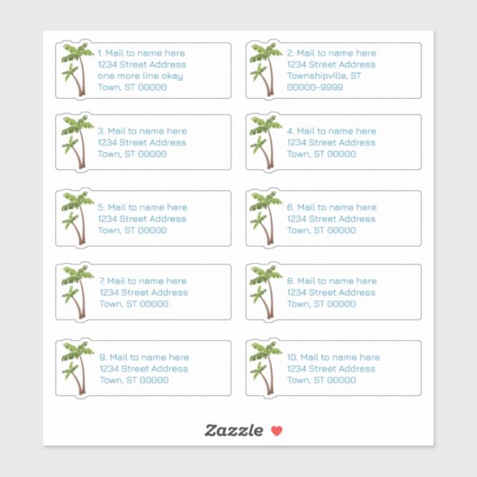 Palmboom Adreslabels voor afzonderlijke adressen Sticker (Vel)