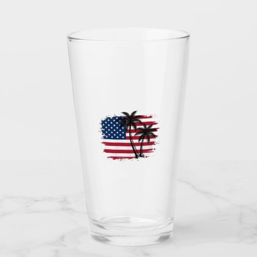 Palmboom Amerikaanse vlag patriottisch strand vect Glas (Voorkant)