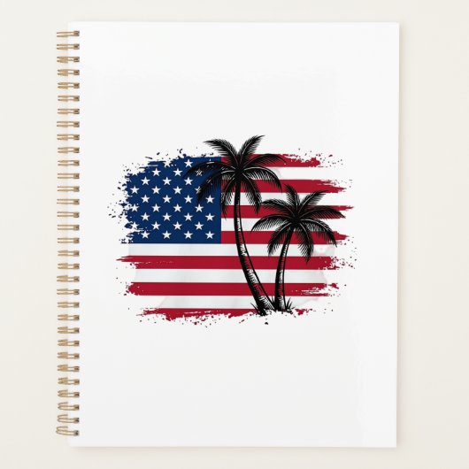 Palmboom Amerikaanse vlag Patriottisch strand vect Planner (Voorkant)