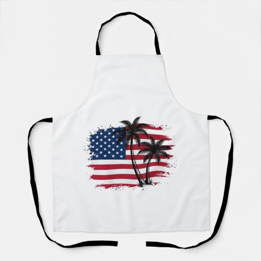Palmboom Amerikaanse vlag Patriottisch strand vect Schort (Voorkant)