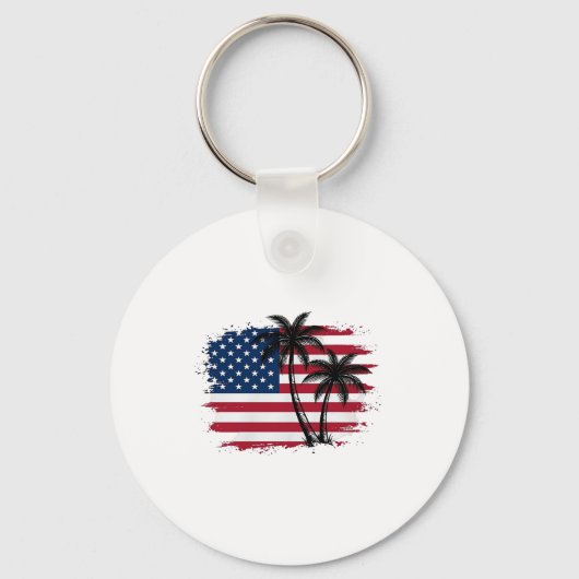 Palmboom Amerikaanse vlag Patriottisch strand vect Sleutelhanger (Voorkant)