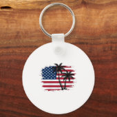 Palmboom Amerikaanse vlag Patriottisch strand vect Sleutelhanger (Voorkant)