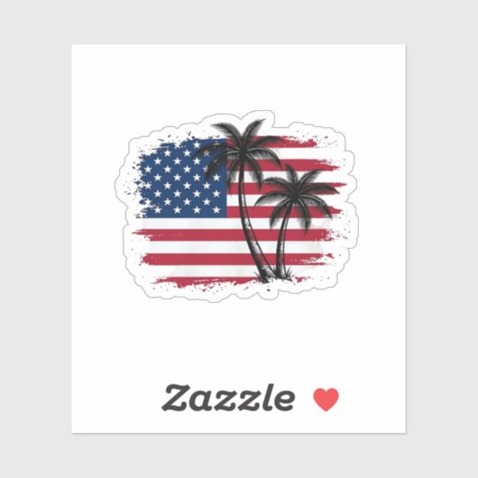 Palmboom Amerikaanse vlag Patriottisch strand vect Sticker (Vel)