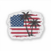 Palmboom Amerikaanse vlag Patriottisch strand vect Sticker (Voorkant)