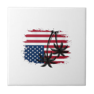 Palmboom Amerikaanse vlag Patriottisch strand vect Tegeltje