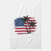 Palmboom Amerikaanse vlag Patriottische strand vec Theedoek (Verticaal)
