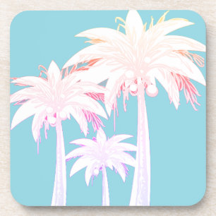 Palmboom Aqua Blue Roze Waterverf Drink Mat Bier Onderzetter