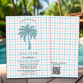 Palmboom Azure Roze Geruit QR Code Bruid Kaart